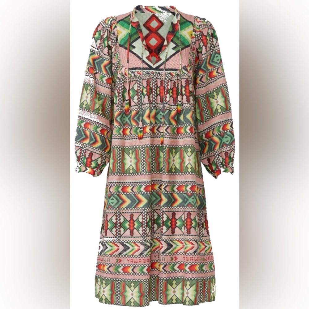 FARM Rio Colorful Tribal Print Long Sleeve Dress